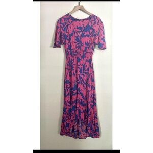 Anthropologie Abel The Label Pink‎ Blue Floral High Low Midi Dress